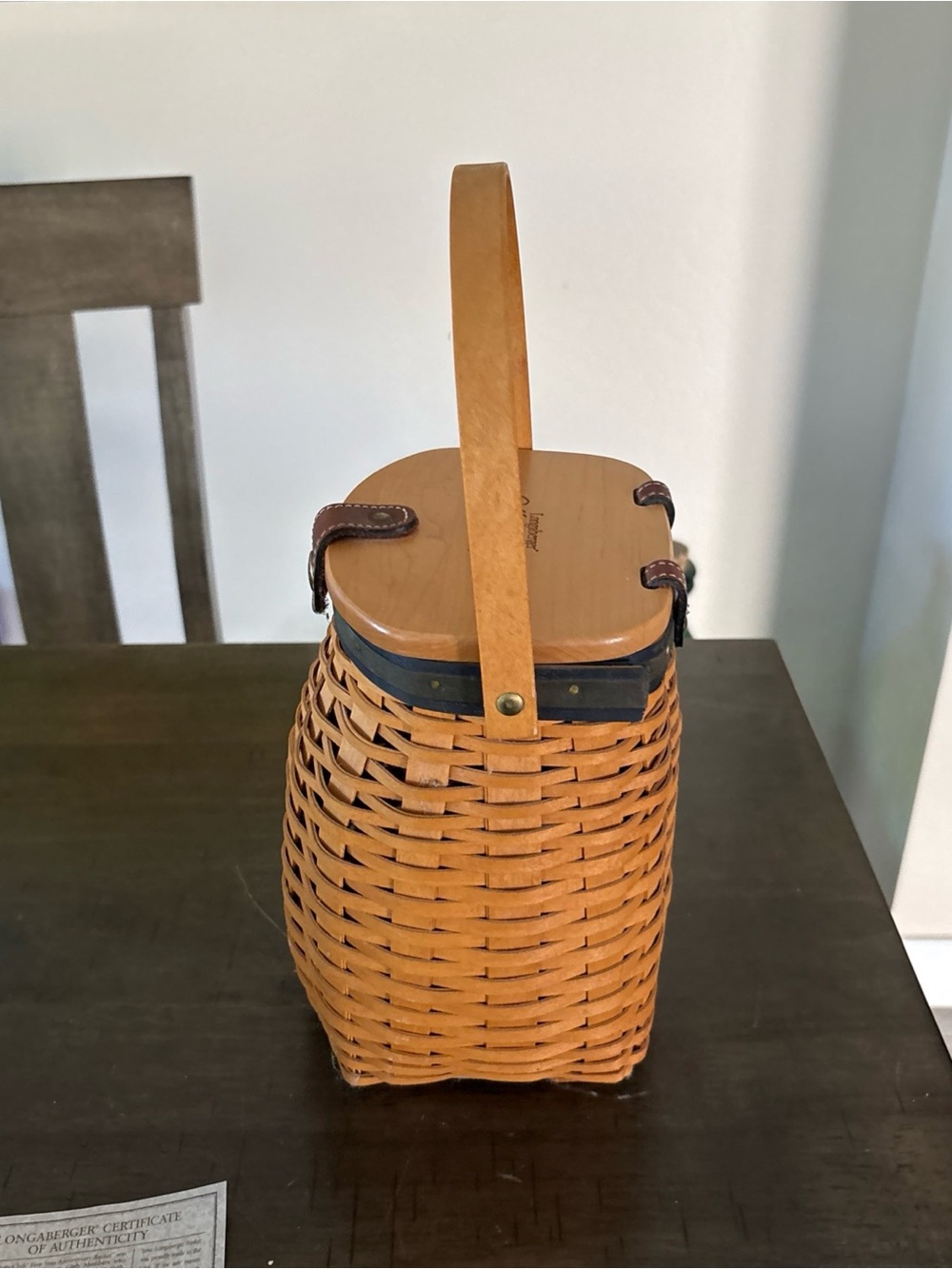 Longaberger Wood Collectors Club Lid with Brown Leather Accents - Picture 8 of 16